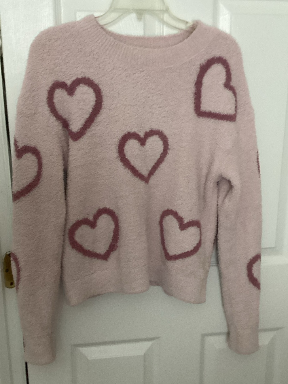 pink chenille with hearts sweater
